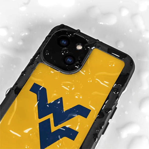 West Virginia University Yellow Background iPhone 15 Plus Waterproof Case